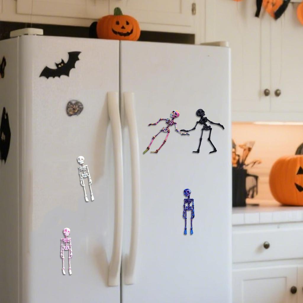 Skeleton Fridge Magnets - 5PCS 3D Printed Poseable Skull Magnets with Movable Joints, Halloween Decor for Refrigerator, Cabinet