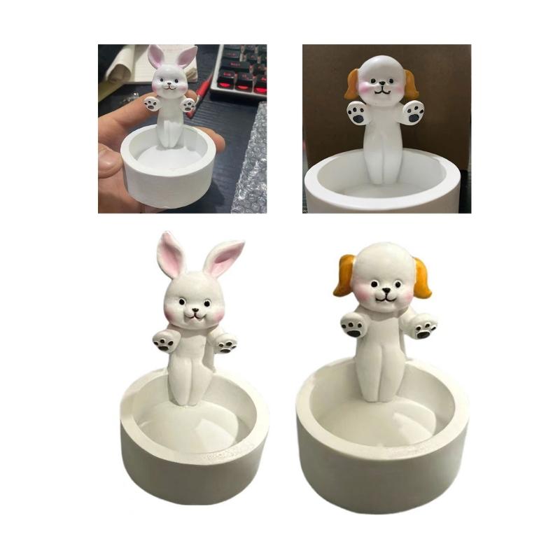 Cartoon Kaninchen Kerzenhalter Harz Kerzenständer Lieblicher Kerzenständer für Hundeliebhaber Heimdekorationen Valentinstagsgeschenk