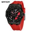 SANDA Men's Waterproof Luminous Polygonal Quartz Watch with 3D Rotating Dial and Silicone Band
