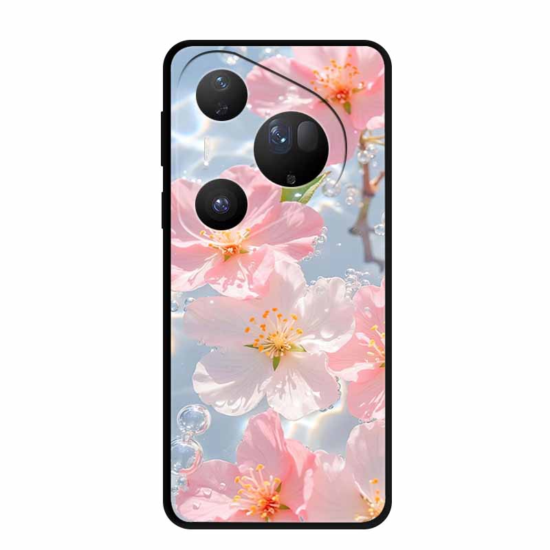 Flower Phone Case For Huawei Pura 70 80 Pro Plus Silicone TPU Cover for Pura80 Pro+ Pura70 Ultra Para Black Back Soft Protector