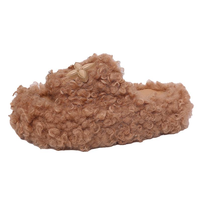 Vintage design cross fluffy slippers women autumn and winter dark clouds thick bottom versatile cute long curly slippers women