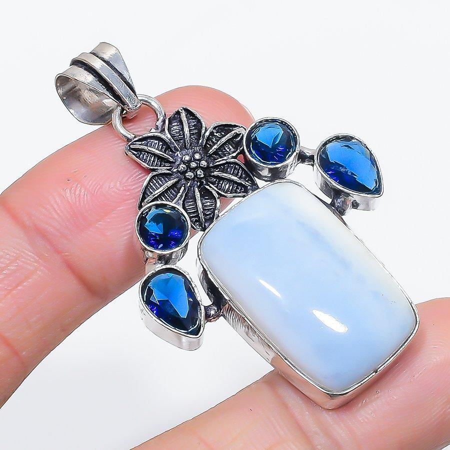 Natural Owhyee Opal, Topaz 925 Sterling Silver Jewelry Pendant 2.13" B2i63