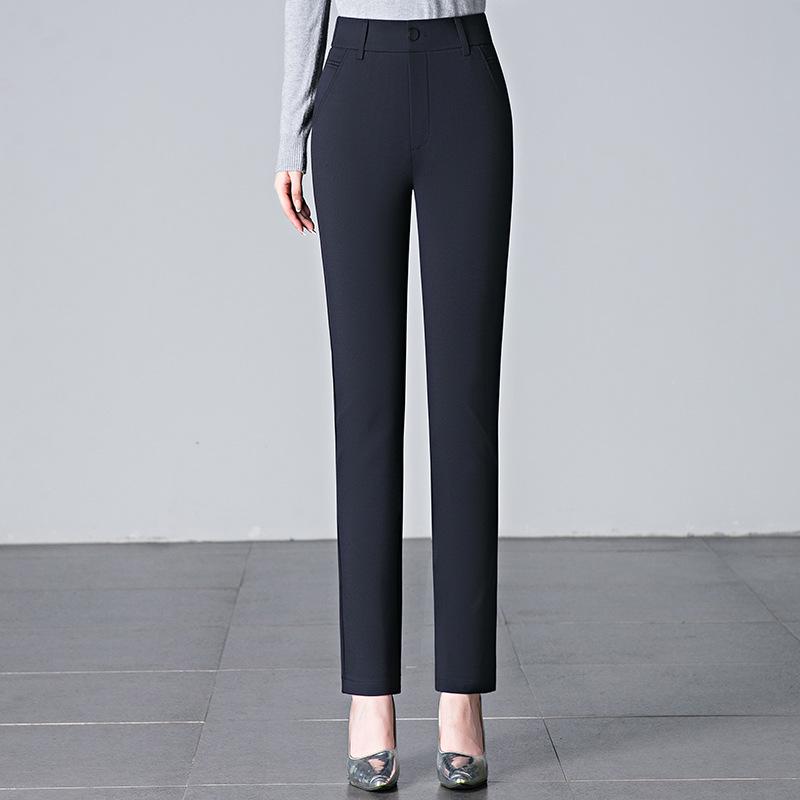 High Waist Straight Leg Casual Pants for Women - Spring 2025 Slimming, Plus Size, Elastic, Long Trousers for Middle-Aged Moms