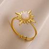 Retro Temperament Stainless Steel Gold Color Sun Flowers Adjustable Opening Rings for Women Finger Charm Jewelry Accessory Gift