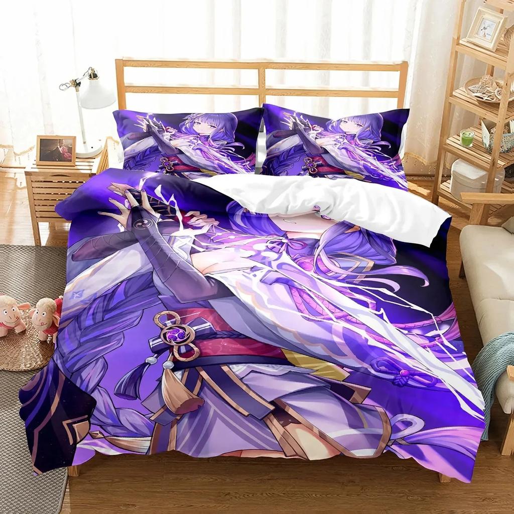 Genshin Impact Raiden Shogun Pillowcase Bedding Bag Cartoon Set Anime Customize Bedding Decoration Cute Quilt Cover