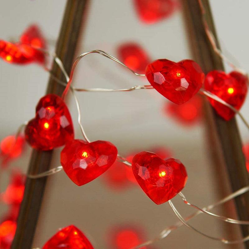 Romantic LED Red Heart Copper Wire Lights for Valentine's Day, Wedding & Proposal Decor