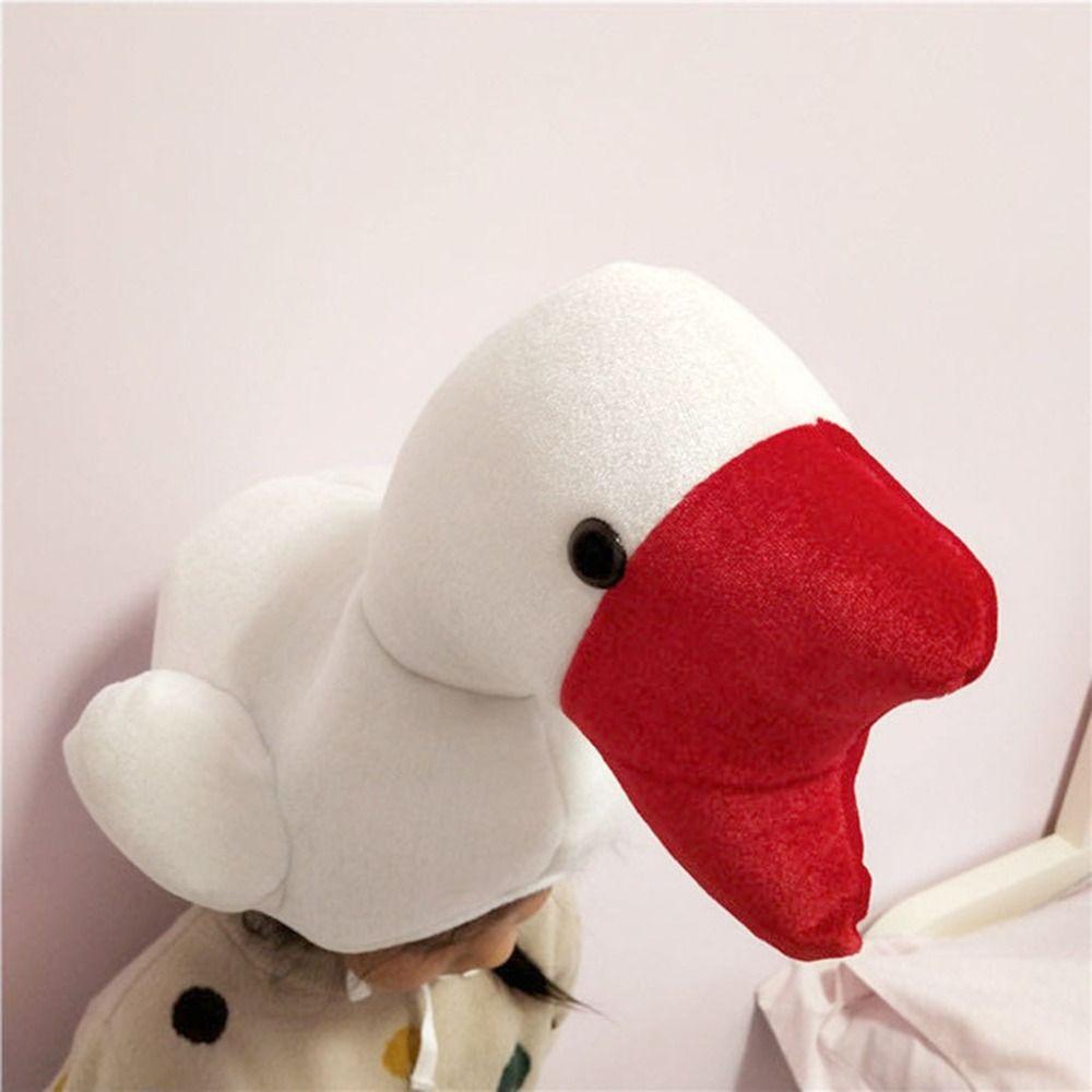 Plush Big Goose Headgear White/Pink Cartoon Goose Hat Festival Halloween Party Hat Cosplay Costume