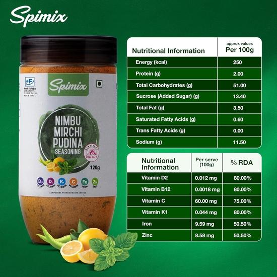 SPIMIX Zitrone Chili Minze Würzmischung | 120g | Gesünder gemacht mit Vitamin B12 & D und Himalaya-Rosa Salz | Pikantes & Scharfes Chaat Masala