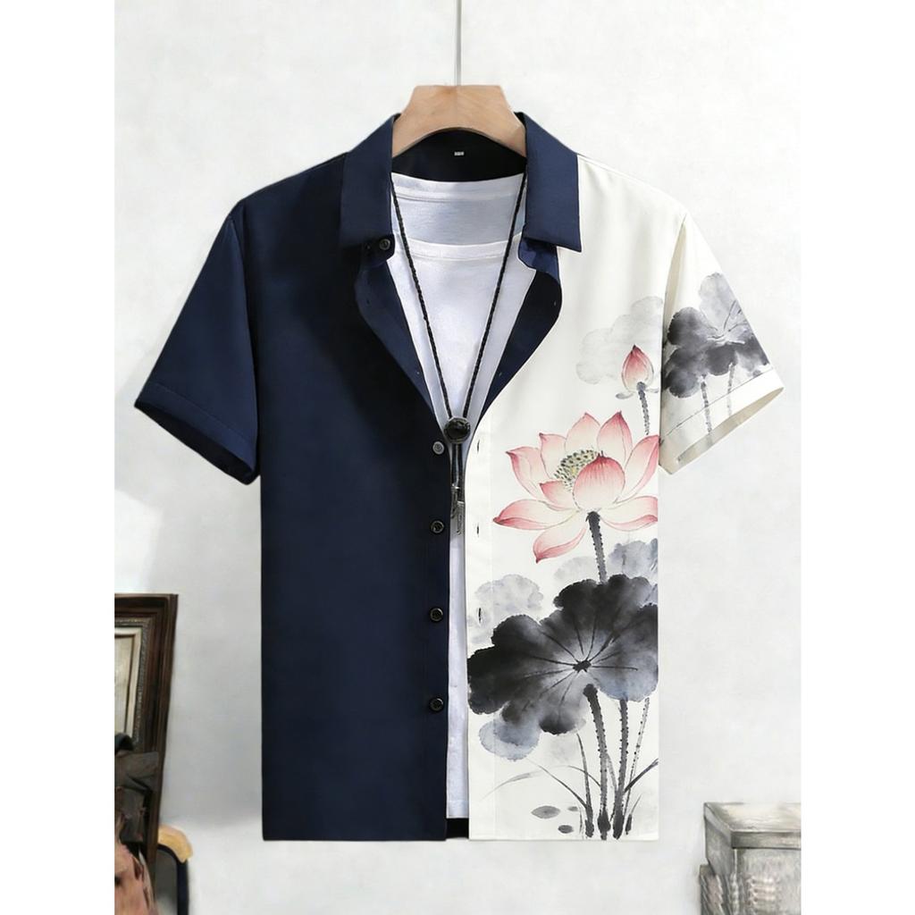 2026 Men's Spring New Short-Sleeved Shirt Plant Flowers HD 3D Printed Shirt Hawaiian Beach Party Clothes Men's Quick Drying 5XL