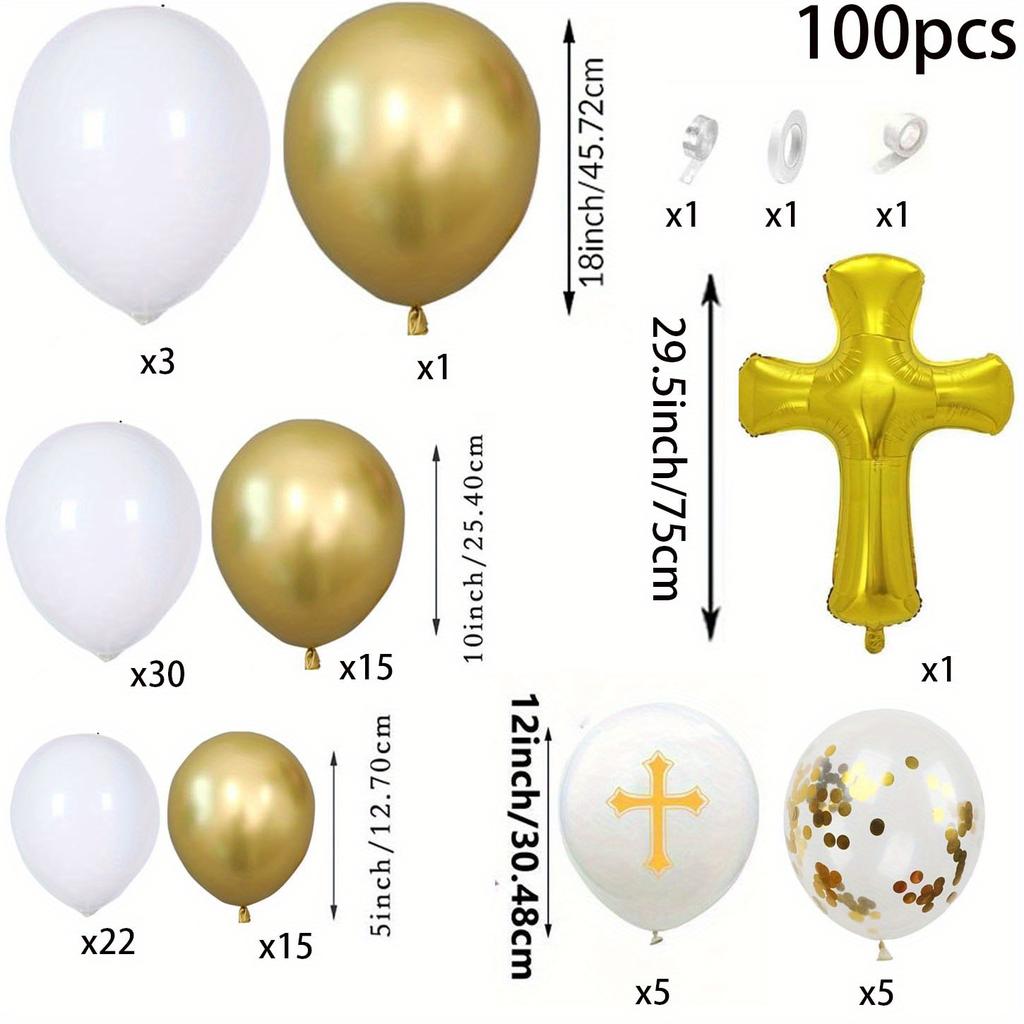 100pcs White Gold First Communion Balloon Garland Arch Kit for First Communion Decoration,God Bless Christening Party Decoration