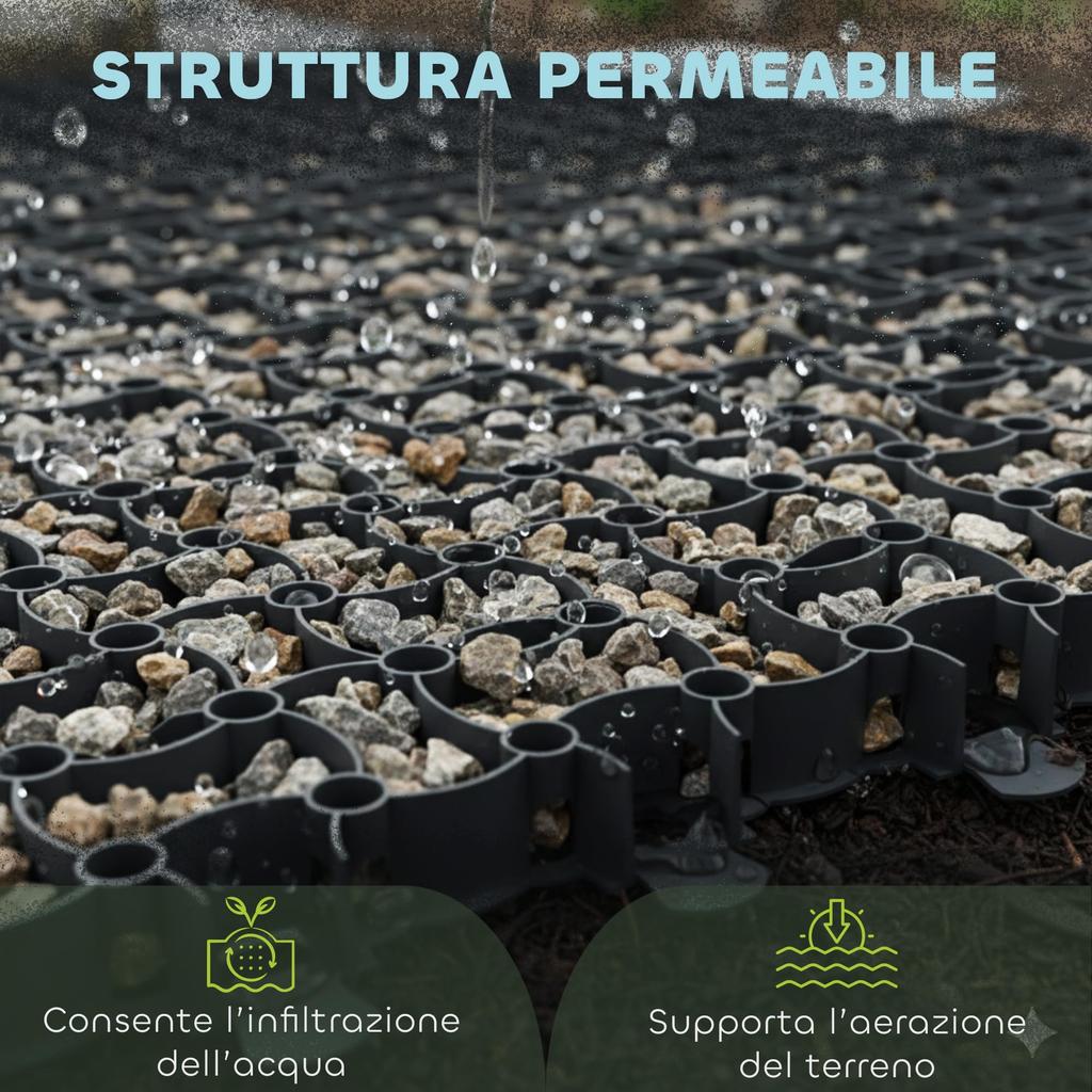Gardenix Lawn Paddock Tiles, 2 Pieces, 50 X 50 , 0.50 M², Honeycomb Structure, For Parking, Lawn, Gravel, Black
