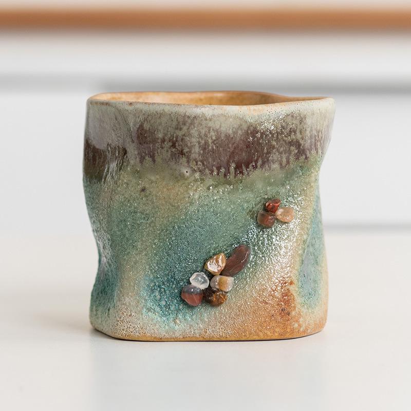 Retro Ceramic Kiln-Change Mug: Pleated Coarse Pottery Coffee Cup