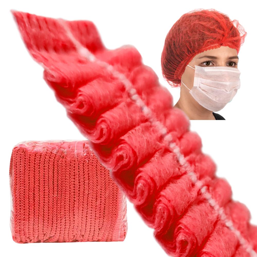 Disposable Cap Red Clip Non-woven 12G 100 Pcs