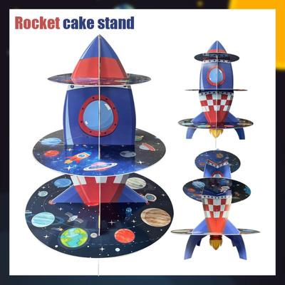 3-úrovňový raketový astronautický stojan na tortu, raketový vonkajší vesmírny planétový držiak na cupcakes, detské chlapčenské darčeky, vesmírne narodeninové party potreby