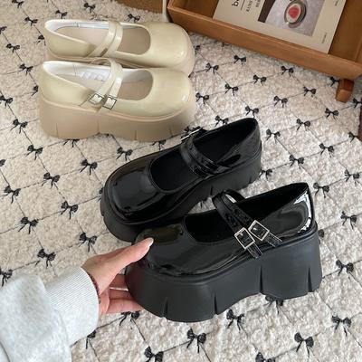 Plateau-Pumps Damen Herbst Französische Mary Janes Retro Erhöhend Japanische Muffin Einzelne Schuhe