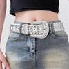 Studded Bling Bling Rhinestone Western [Lamerry] Belt, Belt, Belt, Belt, Y2K, Sequins, Glitter, 105cm, Women's/Men's (White)