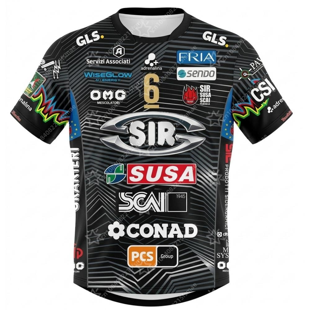 2025/26 Pánský dres Sir Susa Scai Perugia pro volejbal Krátký rukáv Sportovní tričko Týmová uniforma Prodyšné Rychleschnoucí Tréninkové topy