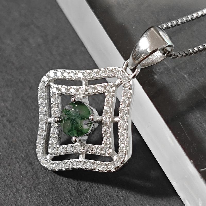 

5 мм натуральный моховой агат стерлингового серебра 925 пробы квадратные подвески на заказ модные ювелирные изделия ожерелья