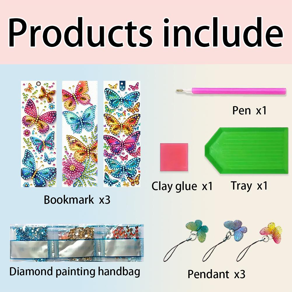 3Pcs Special Shape Cat Flowers 5D DIY Diamond Painting Bookmark Diamond Painting Bookmark Making Kit for Kids Adults Beginners