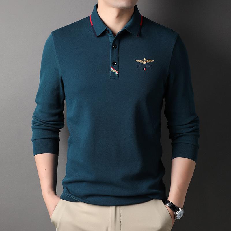 Spring and Autumn Young and Middle-Aged Men's Long-Sleeved T-shirt Lapel Thin Cotton Polo Shirt New Men's Top Bottoming Shirt