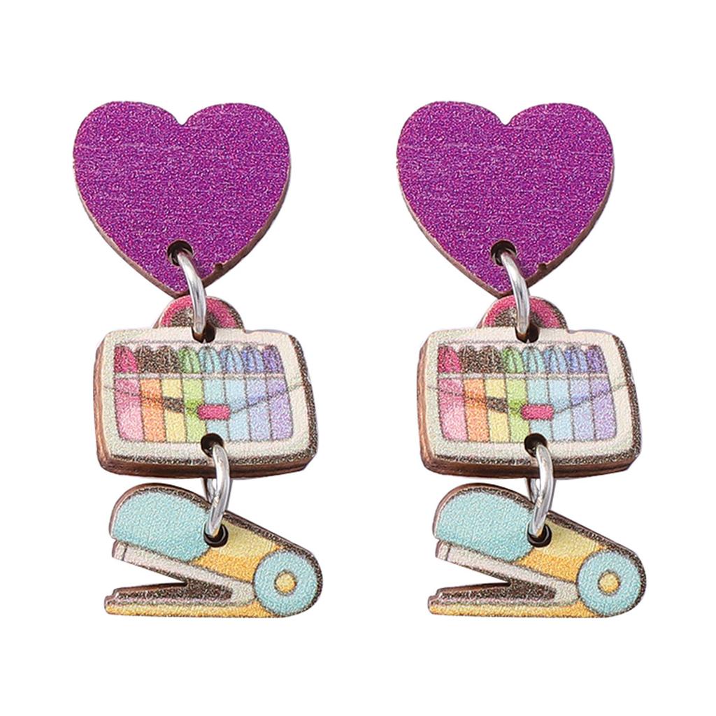 Children's fun painted printing wooden stationery modeling earrings cute college style personalized vacation travel women's models