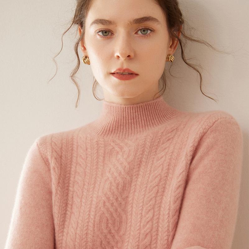 High Neck Cashmere Sweater - Loose Fit Solid Color Knit for Autumn and Winter