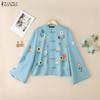 ZANZEA Women Casual Round Neck Loose Long Sleeve Floral Print Blouse