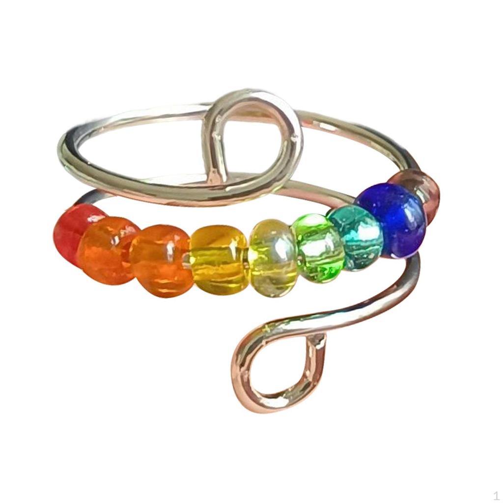 Rotatable Ring with Rainbow Bead Stylish for Girlfriend Ladies Anniversary