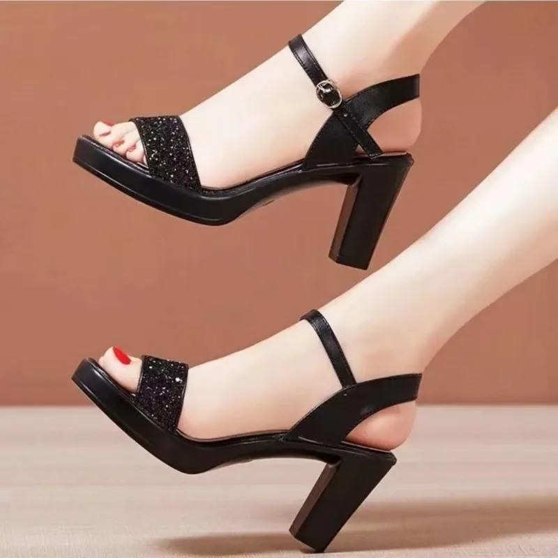 Women's Chunky Heel Platform Sandals Summer New Open Toe Ankle Strap Gladiator Shoes for Women Outdoor Retro Dress Heeled Shoes
