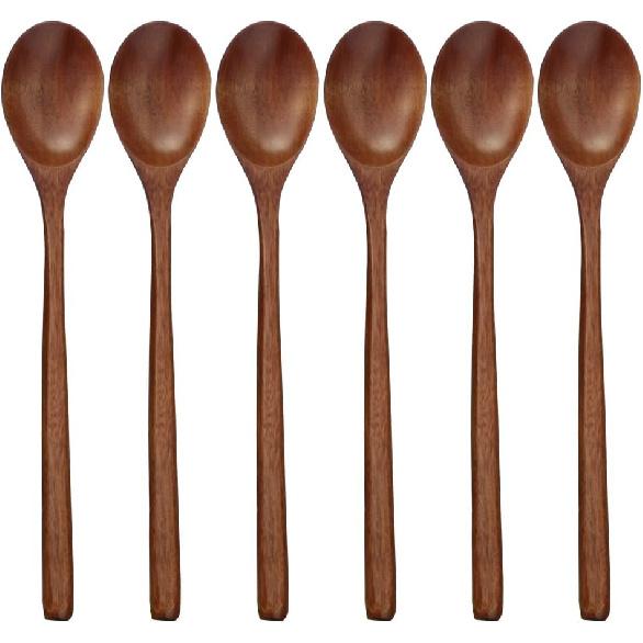 Wooden Spoons, 6 Pieces 9 Inch Wood Soup Spoons for Eating Mixing Stirring, Wood Spoon with Japanese Style Kitchen Utensil