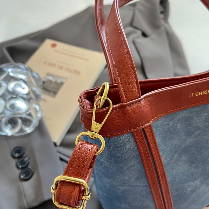 Portable Denim Tote Bag Women's Shoulder Underarm Bucket Bag
