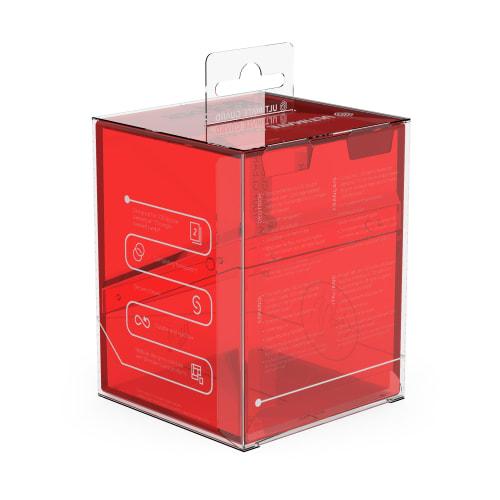 Ultimate Guard Boulder 100+ Clear Deck Case, Ruby, for 100 Double-Sleeved TCG Cards, Secure and Durable Storage for Trading Card Games