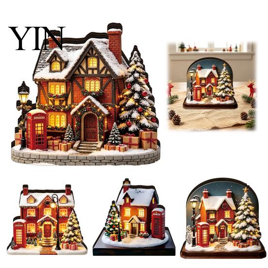Decorazione Albero di Natale Ornamento Casa Luminosa, Tavolino in Legno a LED per Festa Ornamenti da Appendere Esposizione Villaggio Festivo, Set di Ornamenti Luminosi