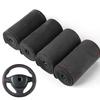 Suede Cowhide DIY Hand Sewn Car Steering Wheel Covers Auto Steering Wheel Protector Fashion Non-slip 38cm Car Accessories