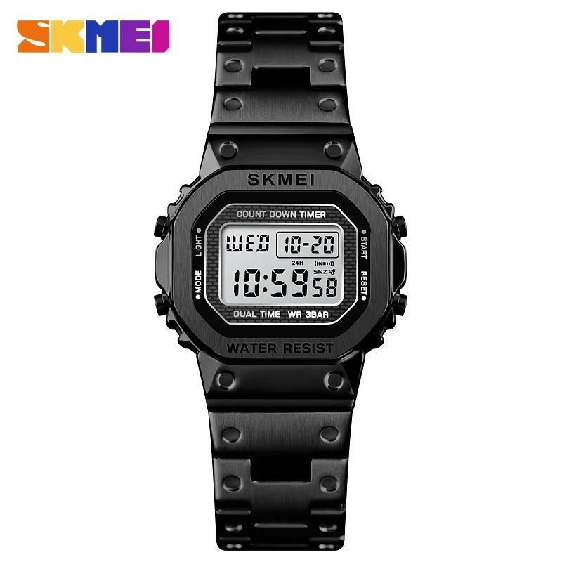Skmei Women 30M Waterproof Multi-Function Watch Stainless Steel Strap Reloj Digital Mujer ClocK Retro Fashion Digital Watch 1433