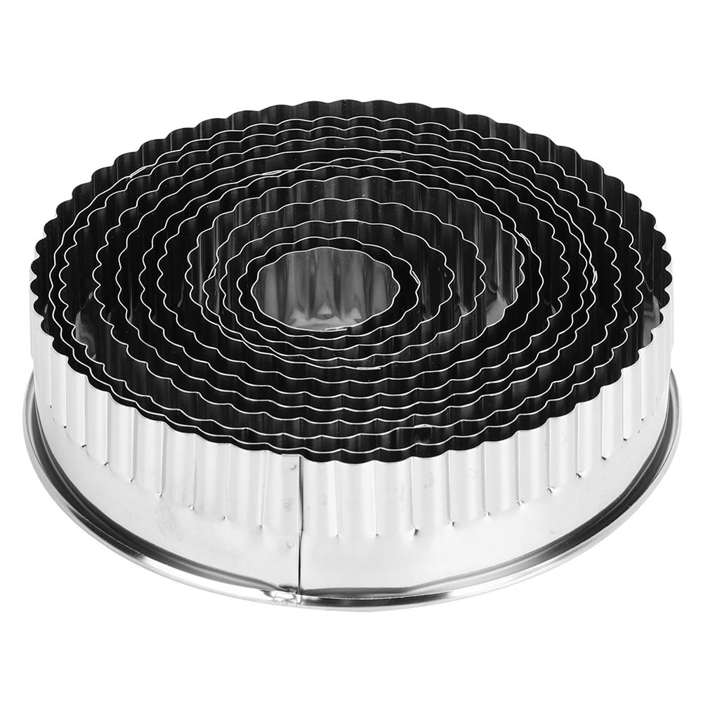 12pcs Round Stainless Steel Cake Biscuits Cookies Dough Cutter Mold with Teeth DIY Baking Tool