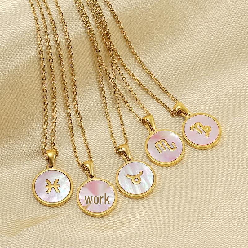 Elegant European & American Zodiac Pendant Necklace - Women's Gold Stainless Steel Constellation Charm