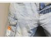 Men's Slim Light Blue Denim Workwear Shorts with Contrast Pockets