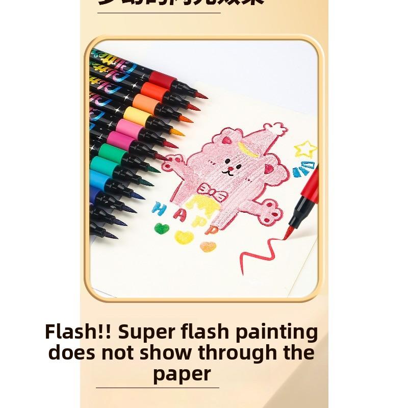 48 Renkli Simli Keçeli Kalemler - Simli Uçlu Neon Parlak Floresan Simli Kalemler, Yağ Bazlı Mürekkep, Orta Uç