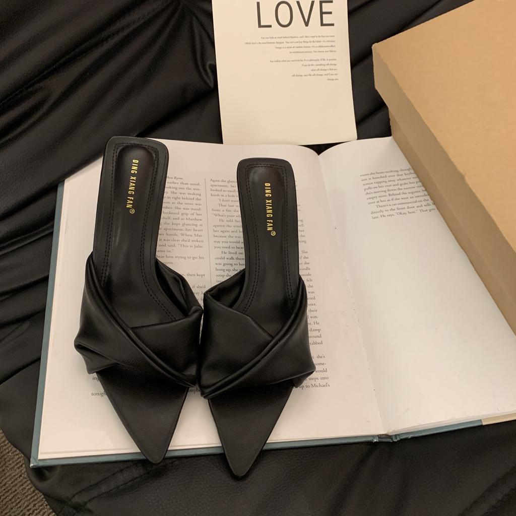 High Heels Women Spring and Summer Wear Pointed Slippers Kitten Heel Slippers Open Toe Fashion Denim Cool Slippers Women