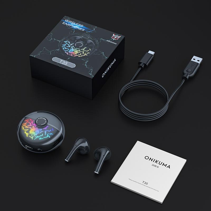 ONIKUMA Bezdrátová herní sluchátka 60MS HiFi Stereo Subwoofer s nízkou latencí Hudba Sluchátka do uší RGB osvětlení Sluchátka kompatibilní s Android IOS