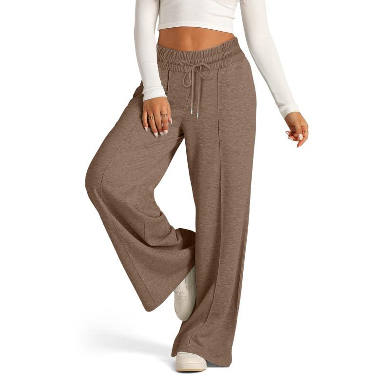 Fashion Women Wide-leg Casual Long Pants Drawstring Loose Elegant Simple Trousers Female Spring Autumn Office Ladies Basic Solid Color Women Clothing