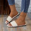 Fashion Women's Flat Shoes Summer New Square Head Open Toe Beaded Soft Soled Anti-slip Wear-resistant Sandals