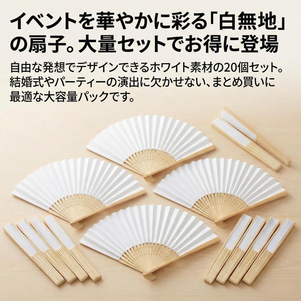 Kaoco Folding Plain Large Set Fan, White, DIY, Drawing, Calligraphy, Wedding, Party, (20)
