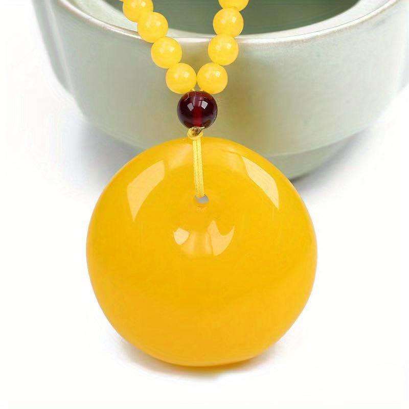 1PC Honey Wax Pendant, Men's and Women's Long Ethnic Style Carved Necklace, Chicken Oil Yellow Water Droplet Sweater Chain, Pendant Accessories