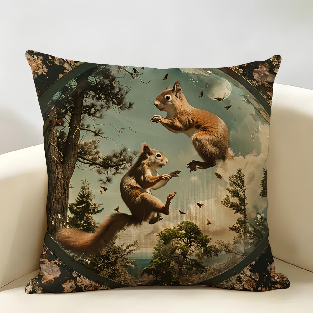 Funny Animal Vintage Portrait Cushion Cover Natural Linen Organic Fabric DoubleSided Printing Room Sofa Decor Pillow Case