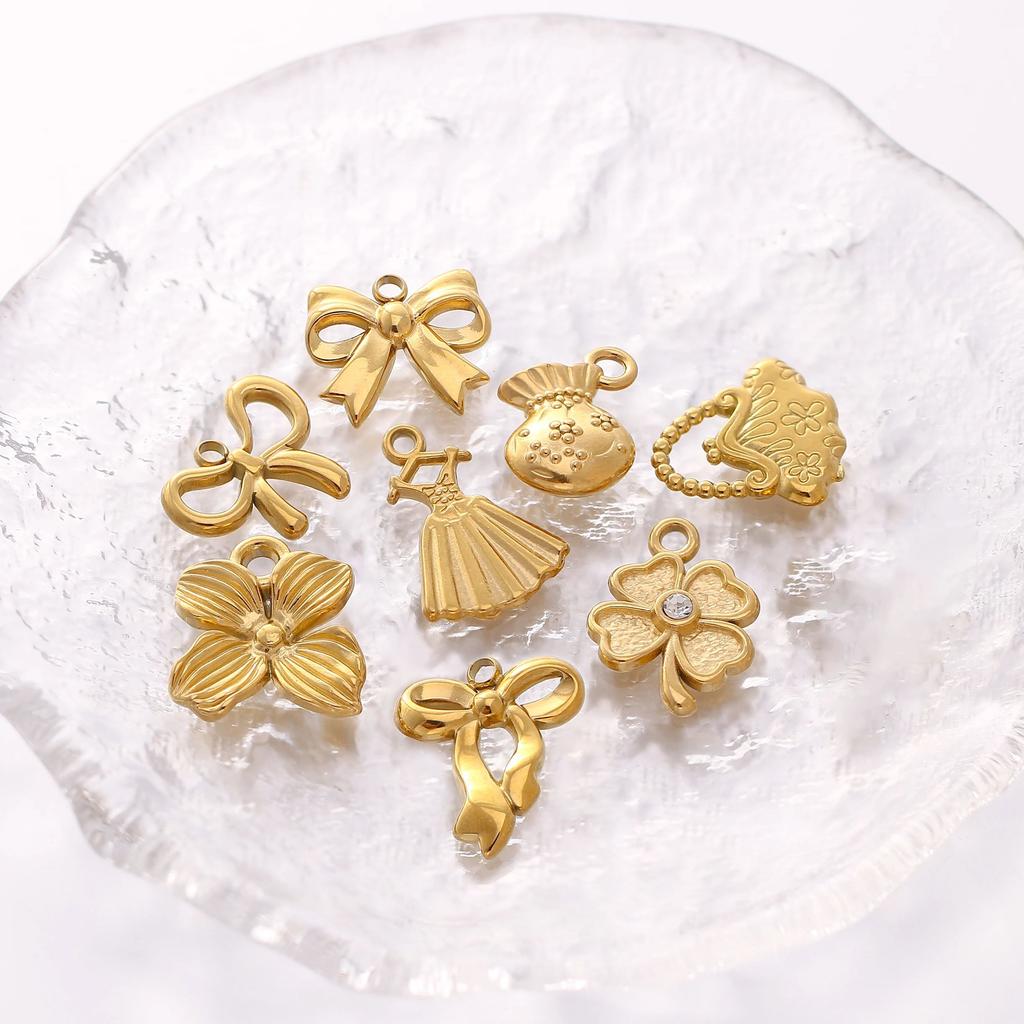 3Pcs Bowknot/Angel/Four Leaf Clover/Flower Charm Stainless Steel Pendant DIY Handmade Craft Necklace Bracelet Jewelry Making