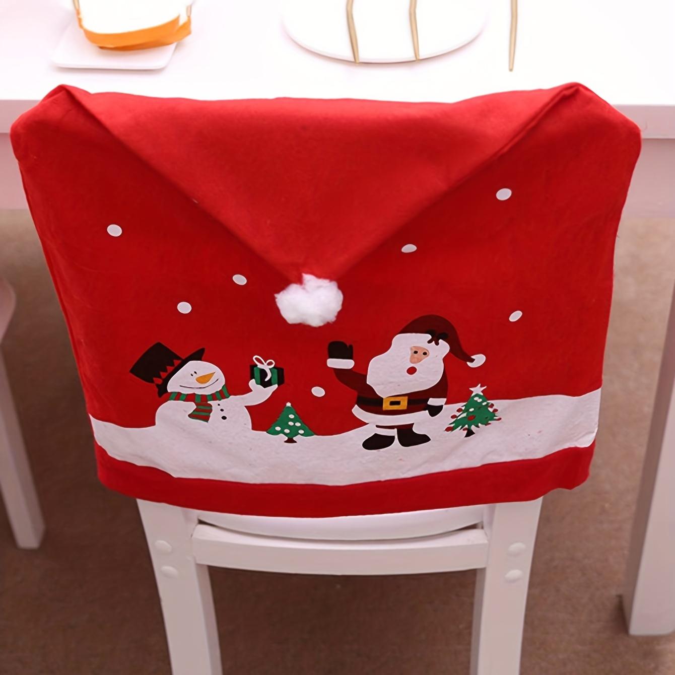 

1pc-Christmas Snowman Hat Chair Back Cover Xmas Chair Decoration Home Handmade червоний