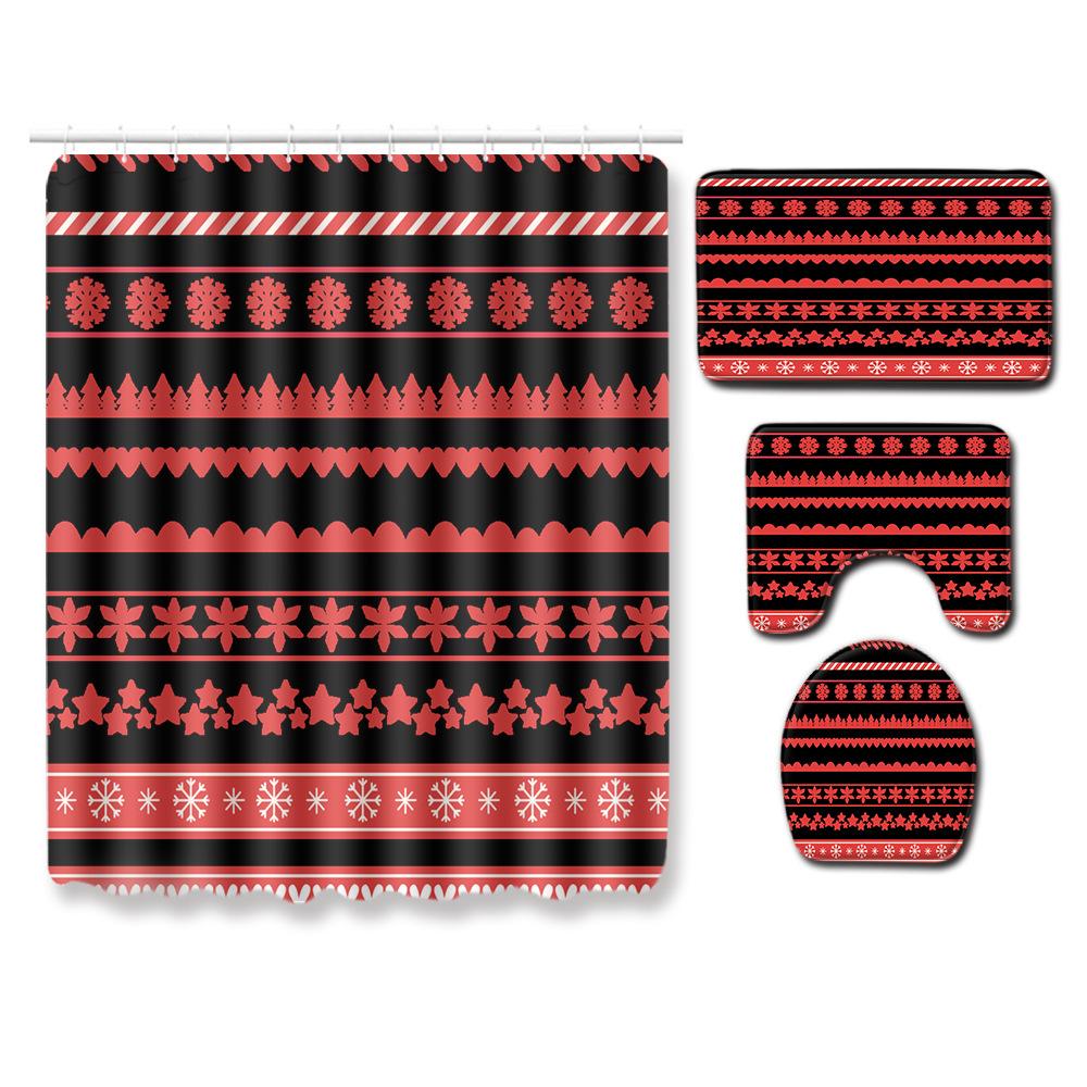 Christmas Home Shower Curtain Waterproof Polyester Cloth Toilet Floor Mat Four-Piece Set Entrance Door Mat Bedroom Living Room Carpet