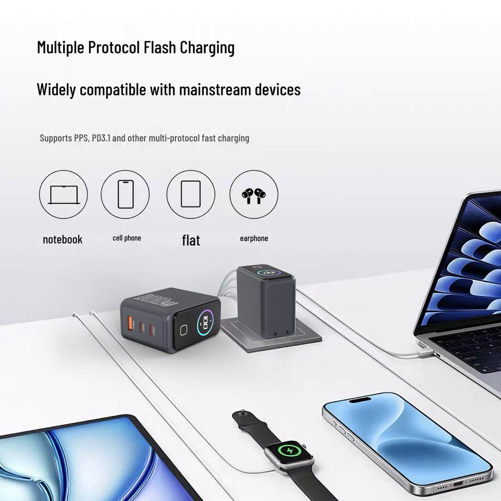 AI 100W Gallium Nitride Multi-Port Fast Charger for Laptops, Tablets, and Phones